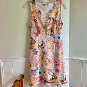 Boston Proper Multicolor Spring Floral Lace Mini Wedding Guest Dress size 2
